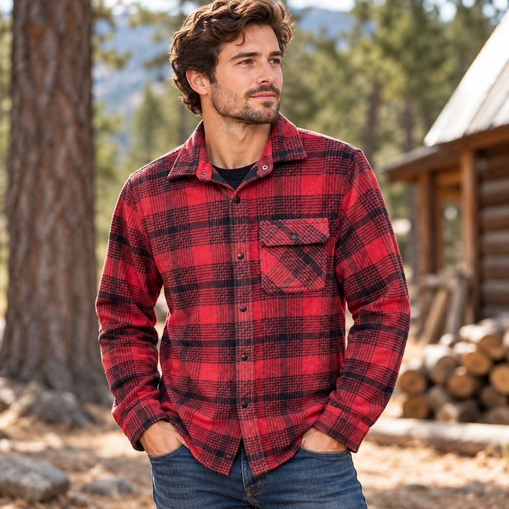 Arizona Jean Co Mens Red Black Plaid Fleece Shacket Lumberjack Shirt Jacket S